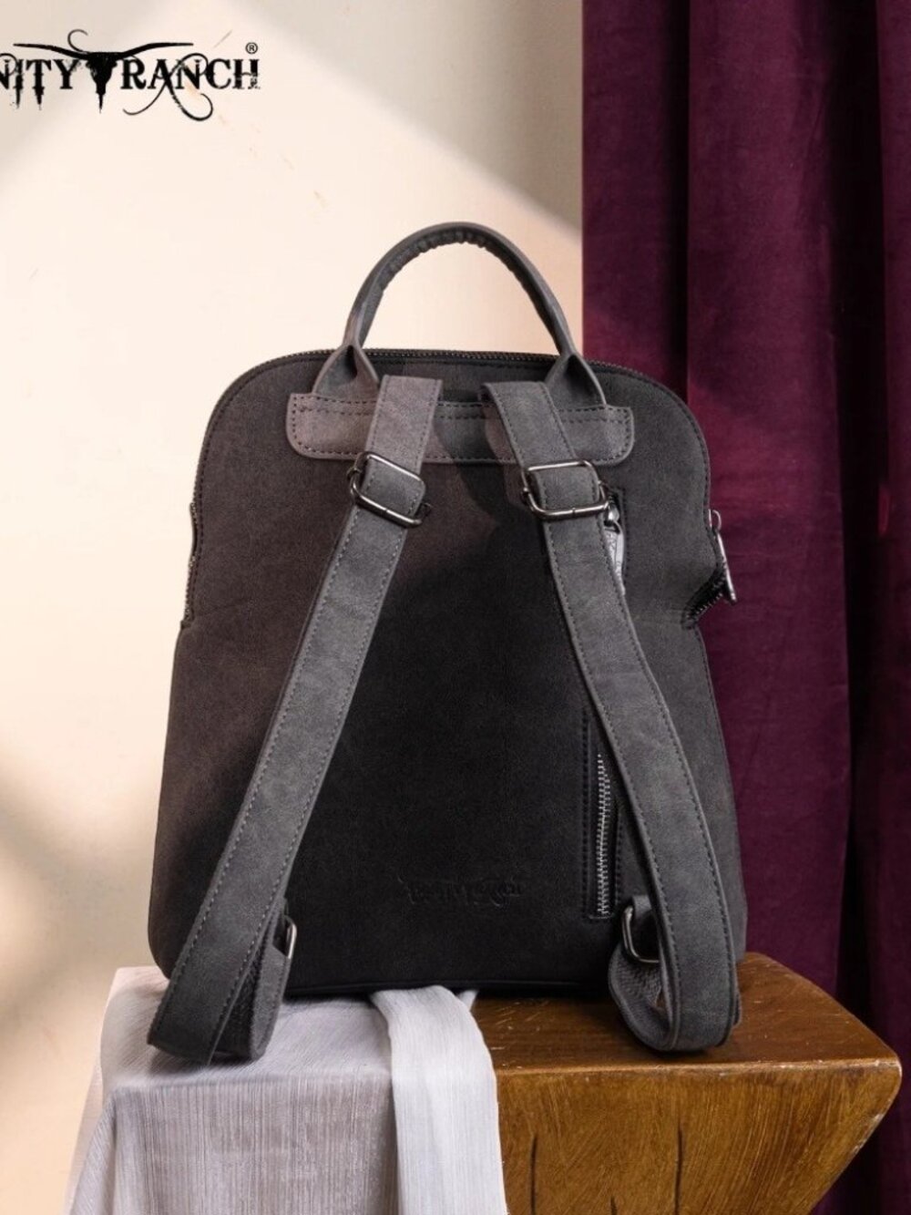 Trinity Ranch Aztec Tooled Fringe Concealed Carry Backpack Black - Picture 5 of 5